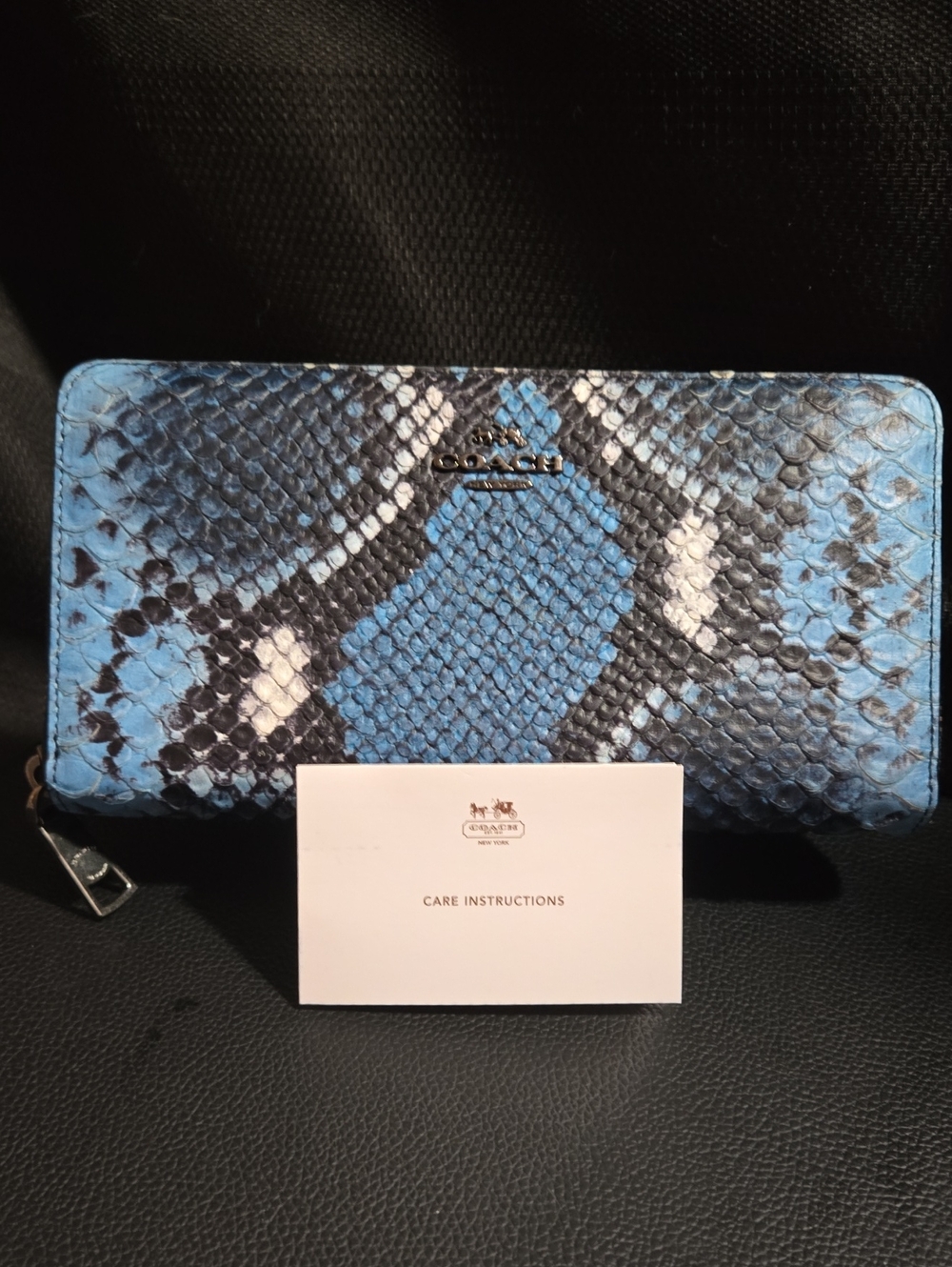 Coach Blue Black White Snakeskin Zip Wallet